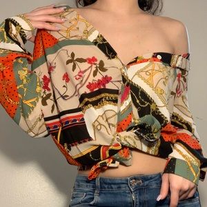 Multi-color button down. Amara top - orange combo